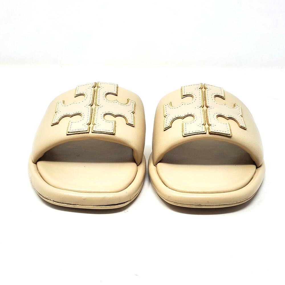 Tory Burch Double T Sport Slide Sandals Dulce De Leche Gold Cream 79985 Size 9 - Picture 5 of 10
